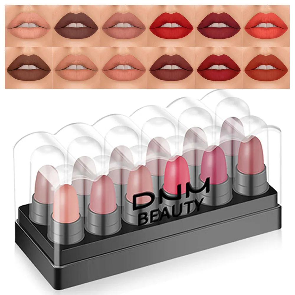 12 Colors Moisture Matte Lipstick Set Velvety Long Lasting Nude Waterproof Lipsticks Allure Series Kit(Allure Color)