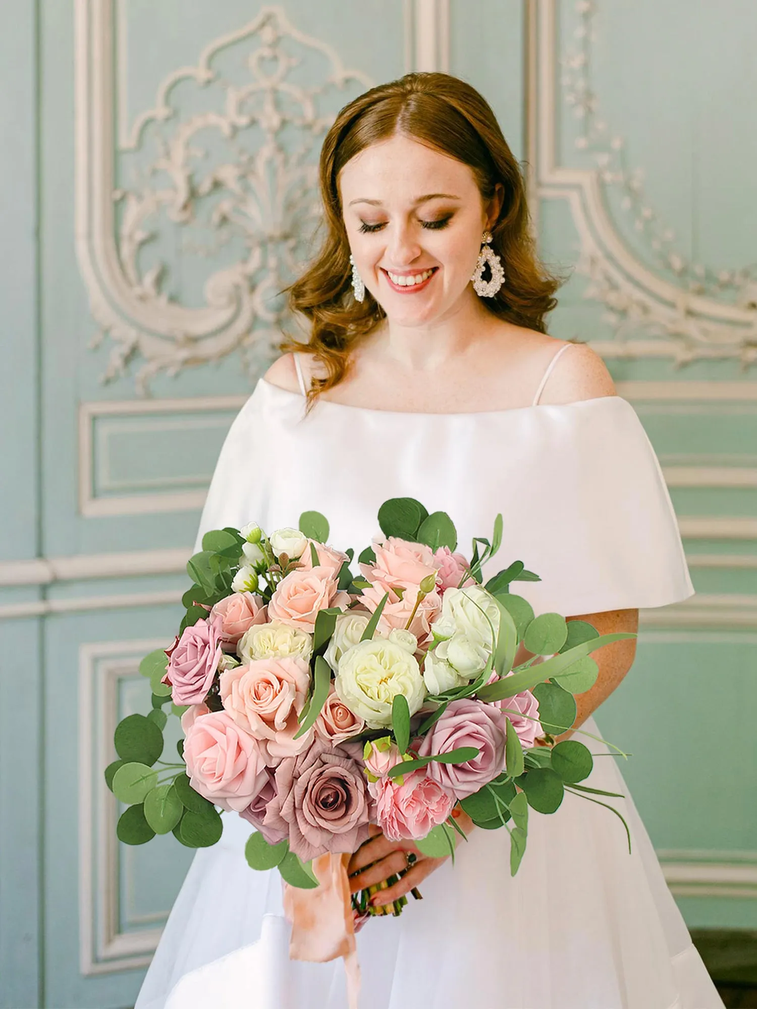 12.5 inch wide Pink & Dusty Rose Bridal Bouquet