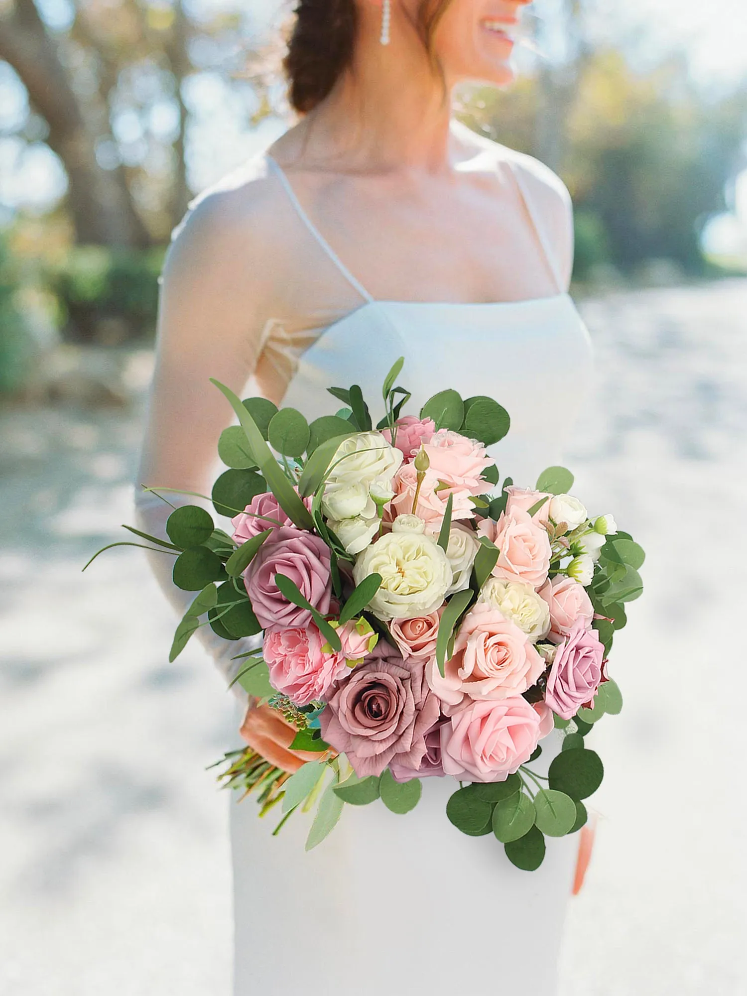 12.5 inch wide Pink & Dusty Rose Bridal Bouquet