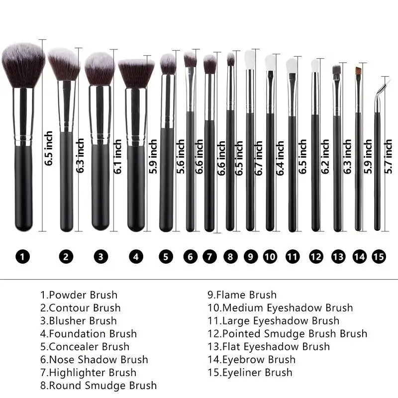 15Pcs Makeup Brush Set Kabuki Foundation Blending Blush Eyeshadow Eyeliner Powder Eyebrow Concealer Brushes Kit