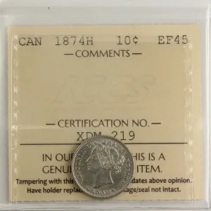 1874H Canada 10-cents ICCS Certified EF-45