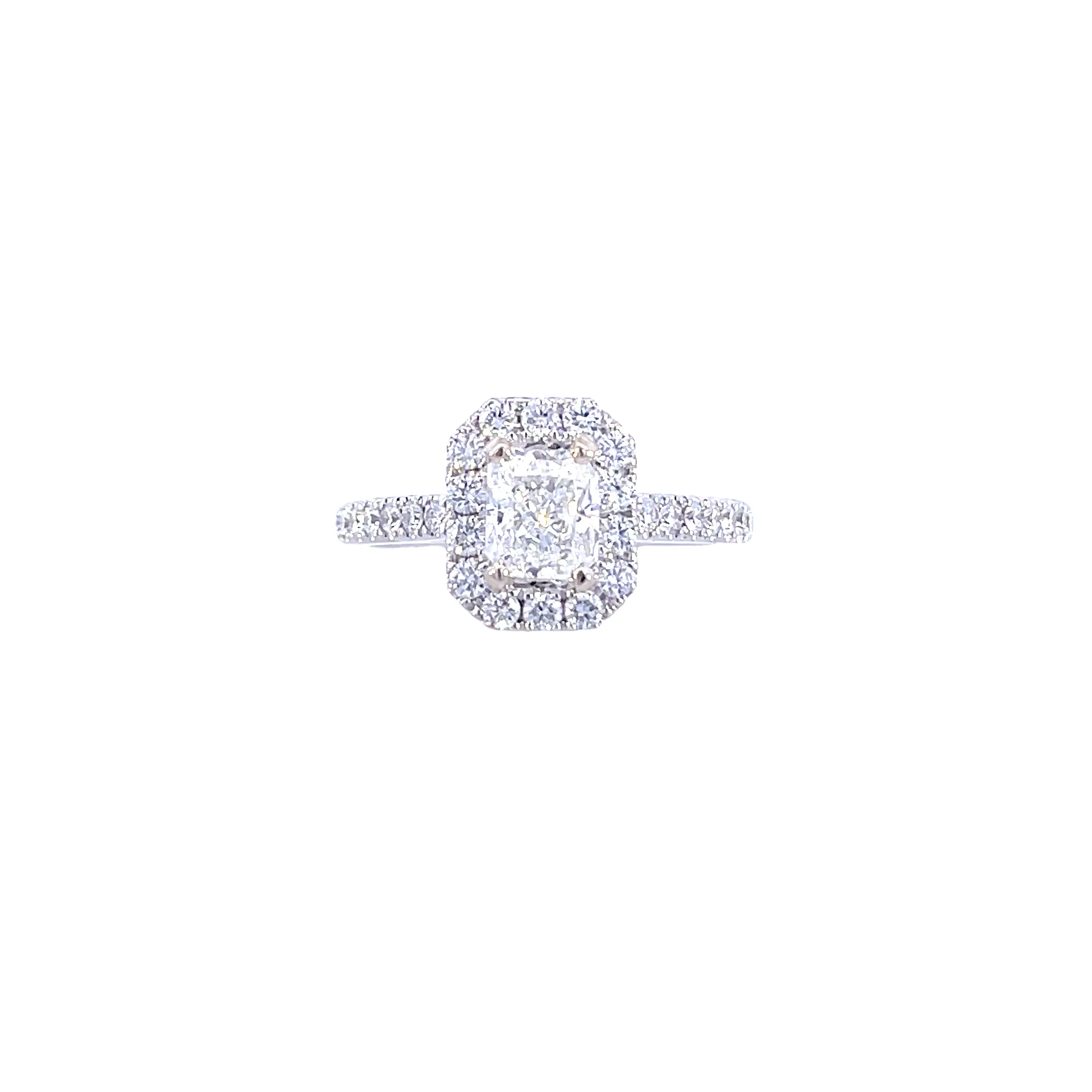18K White Gold - Radiant Cut Diamond Halo Engagement Ring - J35249
