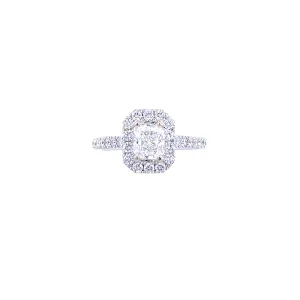 18K White Gold - Radiant Cut Diamond Halo Engagement Ring - J35249