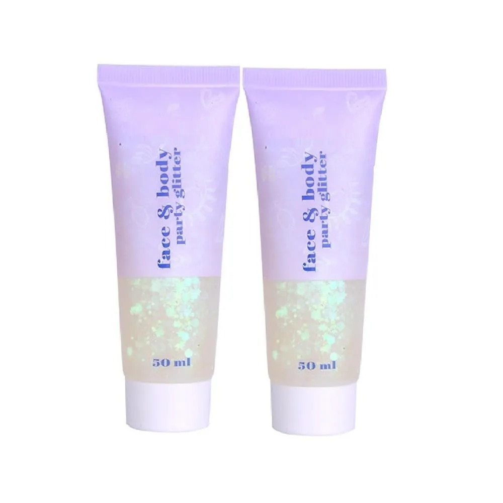 2 Pcs Body Glitter Gel, Neon Outfit Glow Party for Face and Body Hair Face Nail Glitter Stick Makeup.(06-White Moonbeam)