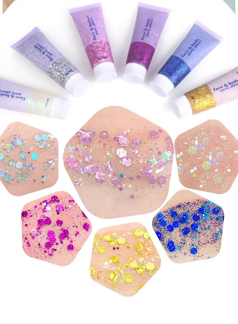 2 Pcs Body Glitter Gel, Neon Outfit Glow Party for Face and Body Hair Face Nail Glitter Stick Makeup.(06-White Moonbeam)