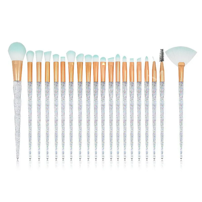 20Pcs Transparent Unicorn Diamond Eyeshadow Eyeliner Blending Makeup Brushes Set 
