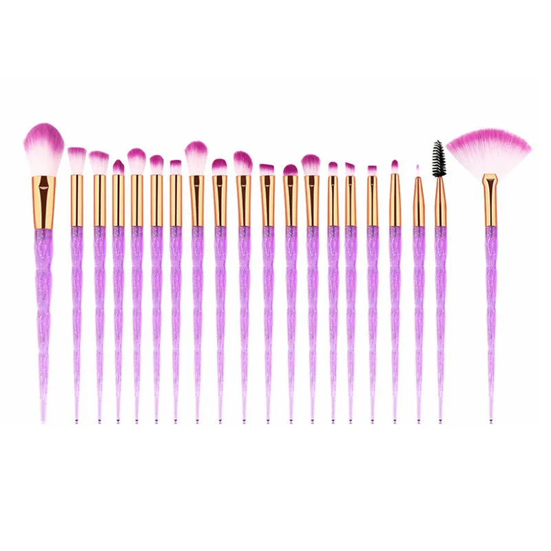 20Pcs Transparent Unicorn Diamond Eyeshadow Eyeliner Blending Makeup Brushes Set 