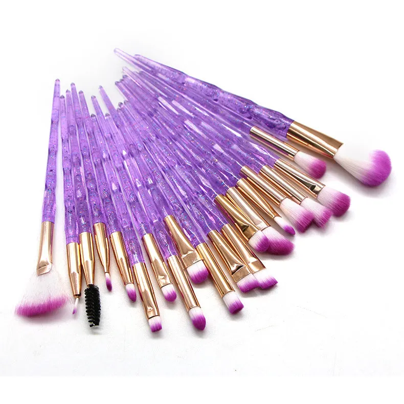 20Pcs Transparent Unicorn Diamond Eyeshadow Eyeliner Blending Makeup Brushes Set 