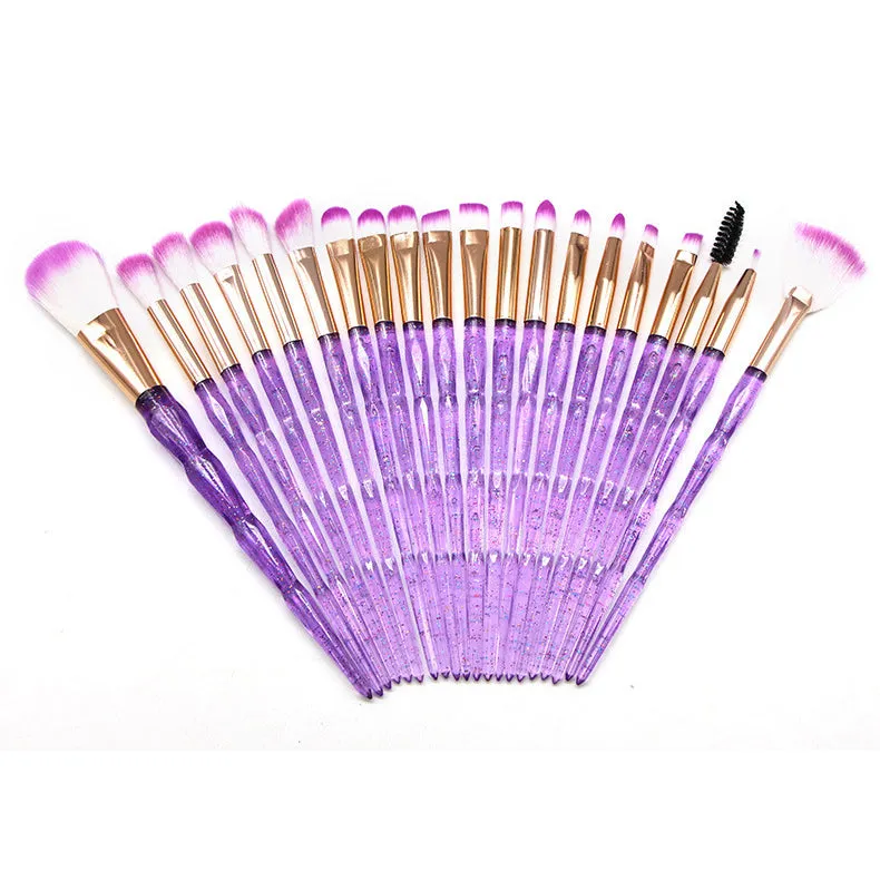 20Pcs Transparent Unicorn Diamond Eyeshadow Eyeliner Blending Makeup Brushes Set 