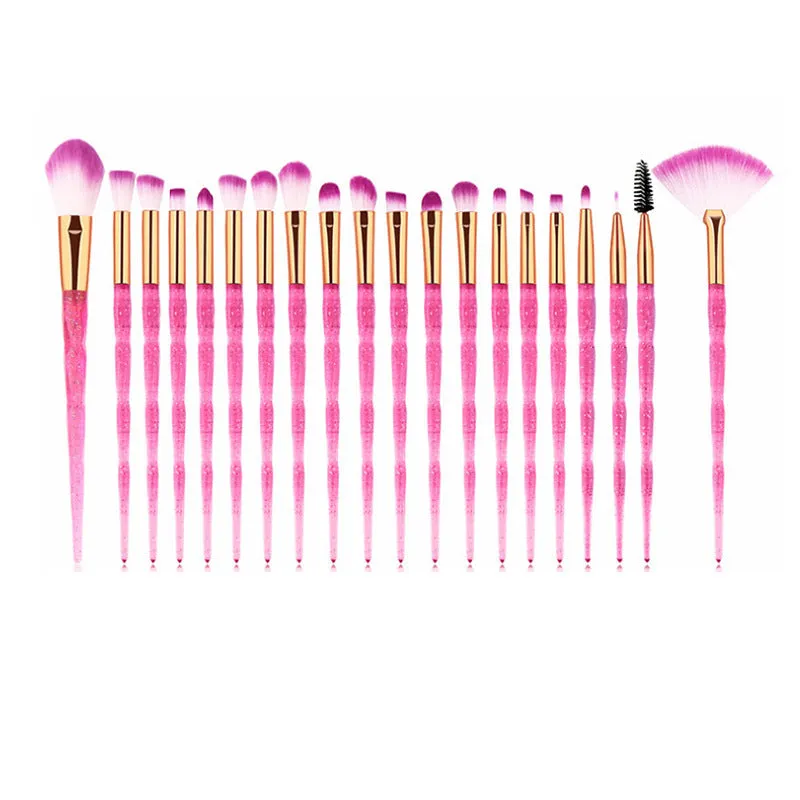 20Pcs Transparent Unicorn Diamond Eyeshadow Eyeliner Blending Makeup Brushes Set 