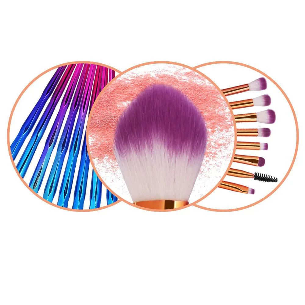 20Pcs Transparent Unicorn Diamond Eyeshadow Eyeliner Blending Makeup Brushes Set 