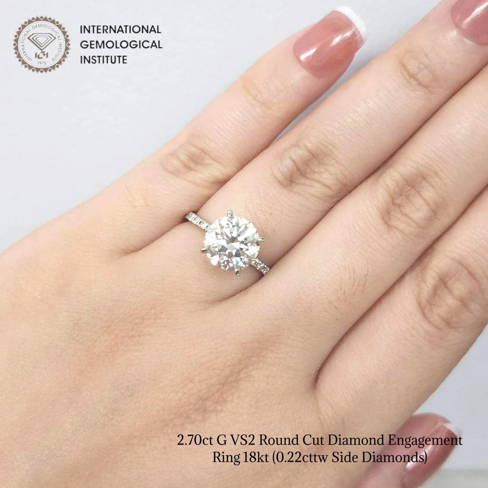 2.70ct G VS2 Round Center Diamond Paved Band 18kt IGI Certified