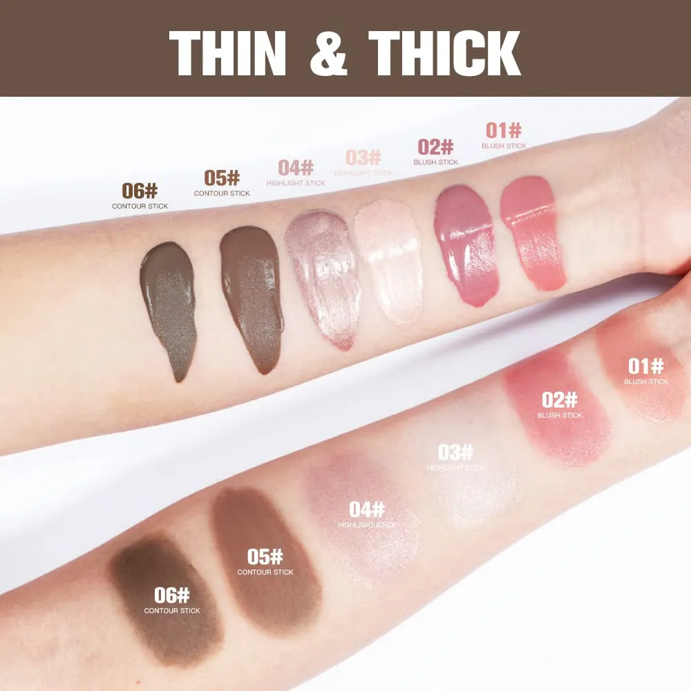 3 Pcs  Liquid Beauty Stick, Highlighter Makeup, Blush Stick, Liquid Highlighter, Contour Stickmultifunctional Beauty Stick，Beauty Cream with Cushion Applicator (02# 04# 06#)