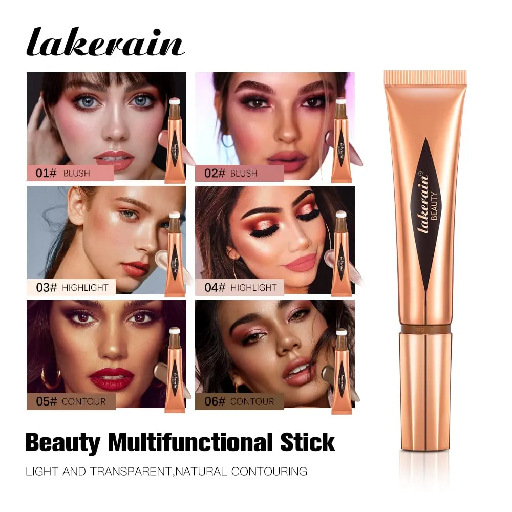 3 Pcs  Liquid Beauty Stick, Highlighter Makeup, Blush Stick, Liquid Highlighter, Contour Stickmultifunctional Beauty Stick，Beauty Cream with Cushion Applicator (02# 04# 06#)