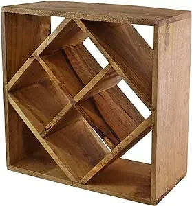 4-Bottle Mango Wood Diamond Design Wine Rack