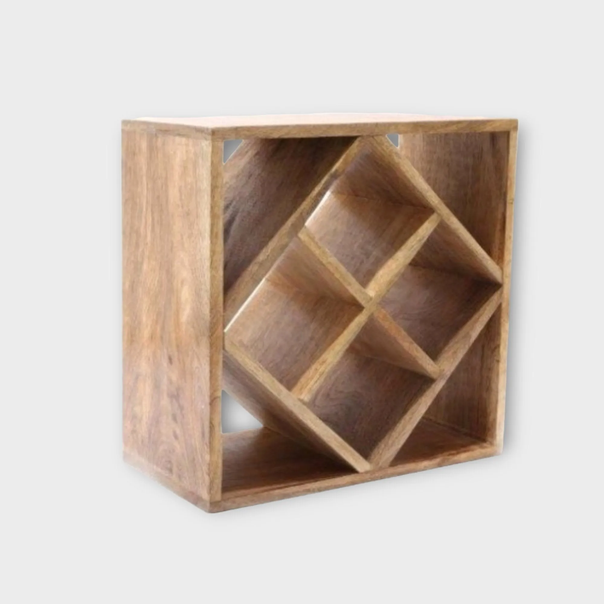 4-Bottle Mango Wood Diamond Design Wine Rack