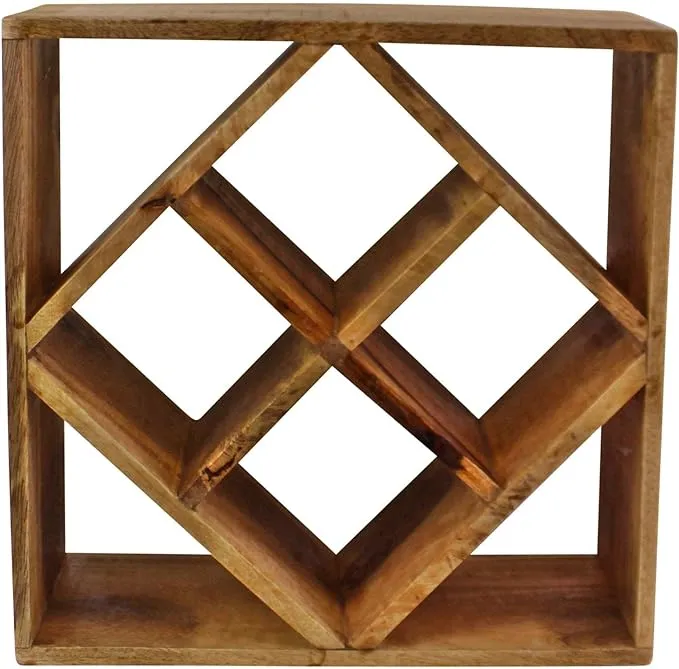 4-Bottle Mango Wood Diamond Design Wine Rack