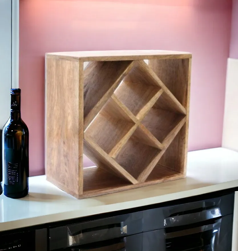 4-Bottle Mango Wood Diamond Design Wine Rack
