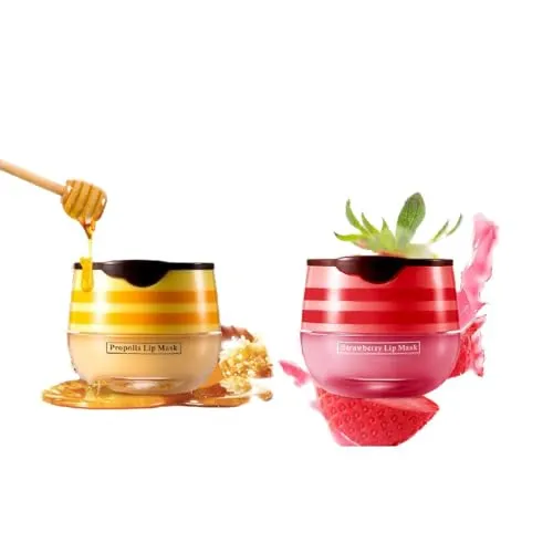 4 Pcs Lip Balm, Honey & Strawberry Hydrating Lip Mask, Reduces Lip Lines Prevention Dry and Cracked Lip Exfoliator Lip Balm. (2 Pcs Honey &2 Pcs Strawberry)