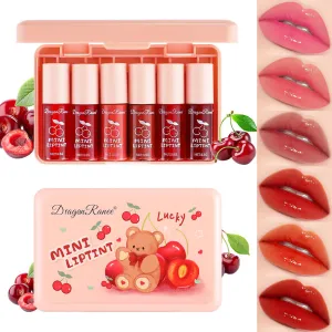 6 Colors Lip Tint Stain Set, Korean Lip Gloss Plumping Lip Tint Moisturizing Watery Mini Liquid Lipstick, Multi-use Cheek and Lip Tint, Long Lasting,Non-Stick Cup Lip Makeup
