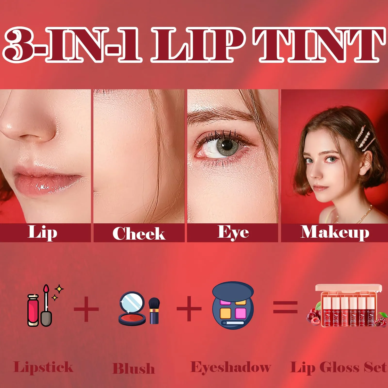 6 Colors Lip Tint Stain Set, Korean Lip Gloss Plumping Lip Tint Moisturizing Watery Mini Liquid Lipstick, Multi-use Cheek and Lip Tint, Long Lasting,Non-Stick Cup Lip Makeup