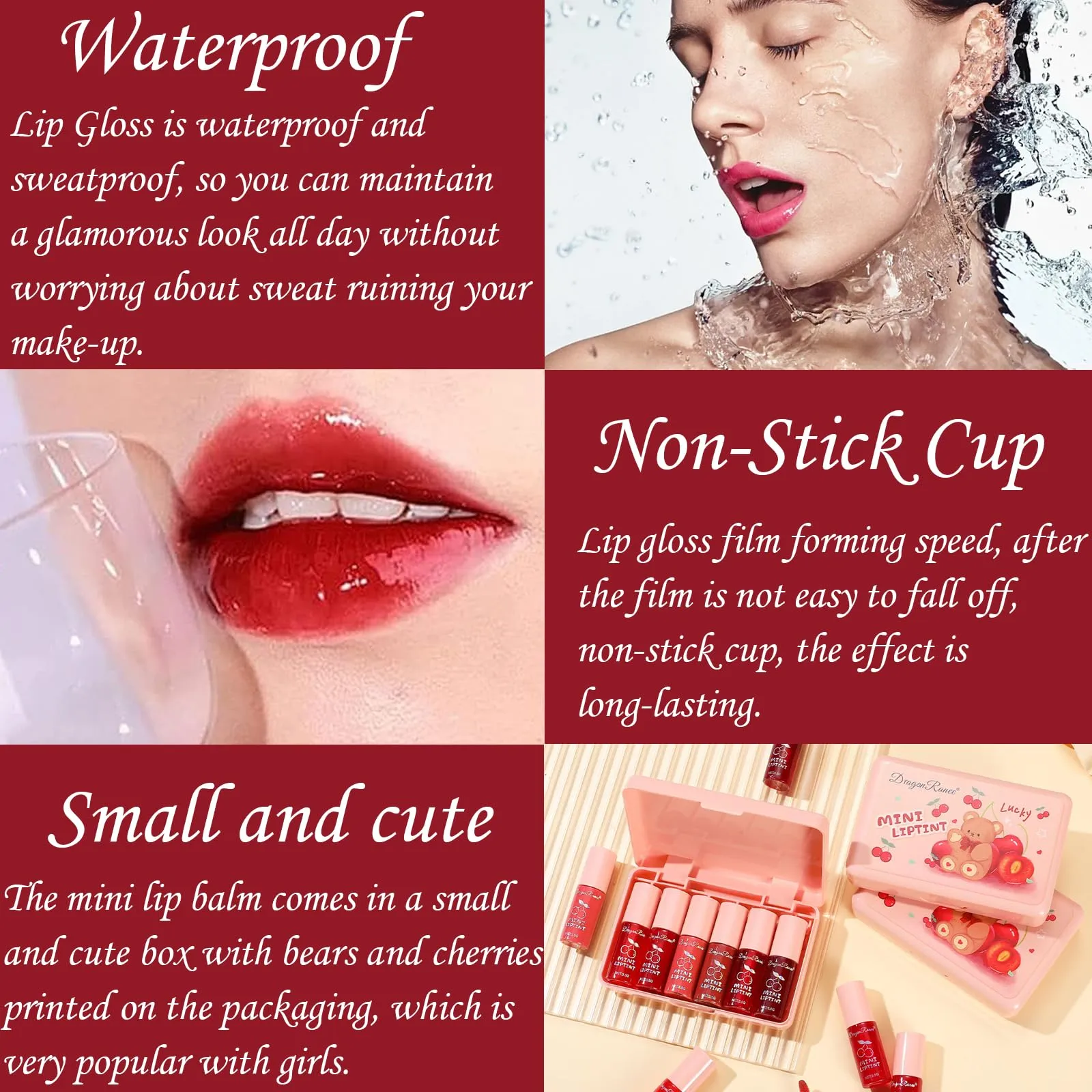 6 Colors Lip Tint Stain Set, Korean Lip Gloss Plumping Lip Tint Moisturizing Watery Mini Liquid Lipstick, Multi-use Cheek and Lip Tint, Long Lasting,Non-Stick Cup Lip Makeup