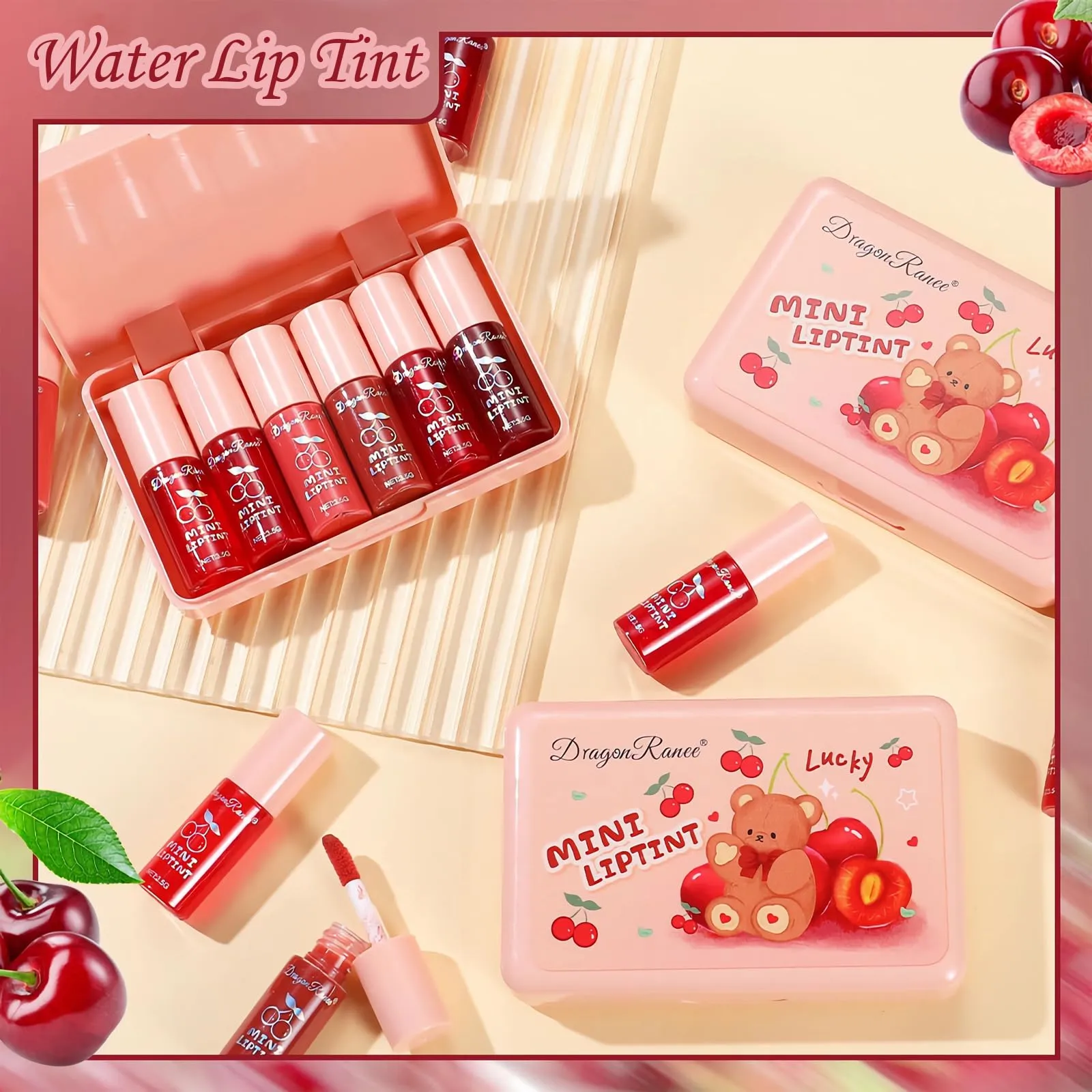 6 Colors Lip Tint Stain Set, Korean Lip Gloss Plumping Lip Tint Moisturizing Watery Mini Liquid Lipstick, Multi-use Cheek and Lip Tint, Long Lasting,Non-Stick Cup Lip Makeup
