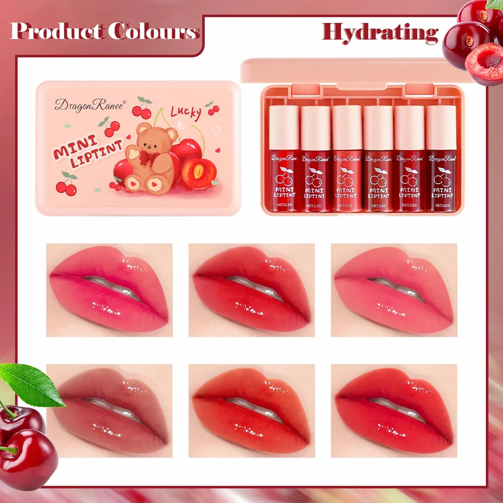 6 Colors Lip Tint Stain Set, Korean Lip Gloss Plumping Lip Tint Moisturizing Watery Mini Liquid Lipstick, Multi-use Cheek and Lip Tint, Long Lasting,Non-Stick Cup Lip Makeup