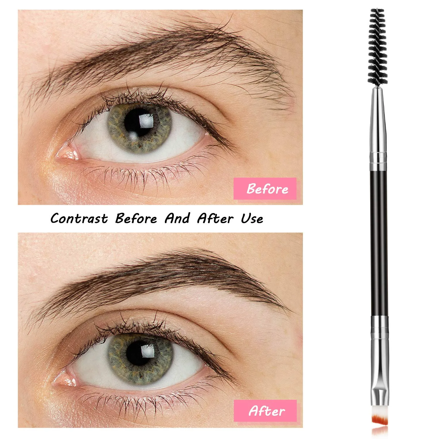 6 Pieces Duo Eyebrow Brush Angled Eye Brow Brush and Spoolie Brush Mini Eyelash Brush for Tinting Angled Eyebrow, Fit for Gel and Cream (Silver) Silver