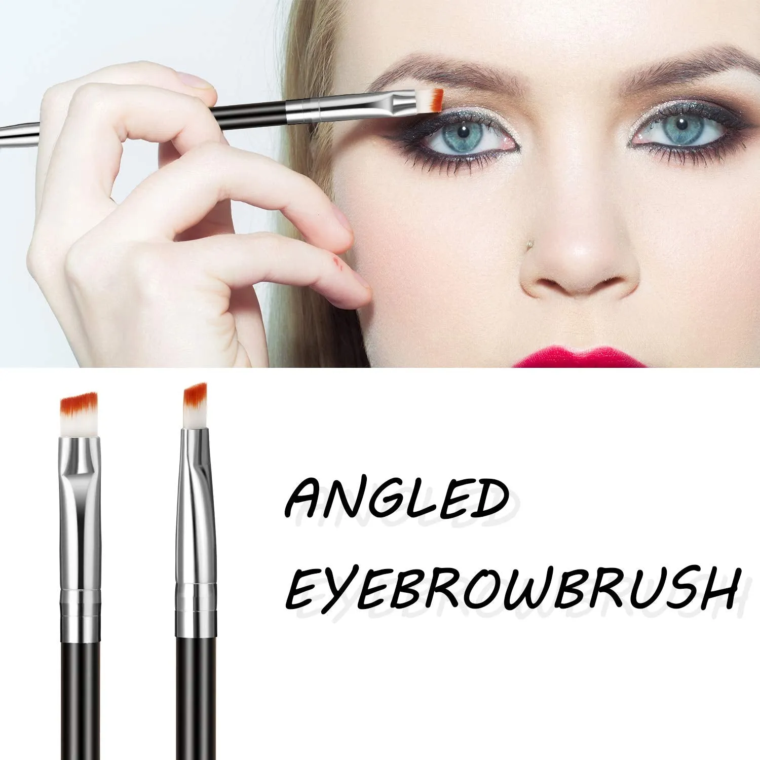 6 Pieces Duo Eyebrow Brush Angled Eye Brow Brush and Spoolie Brush Mini Eyelash Brush for Tinting Angled Eyebrow, Fit for Gel and Cream (Silver) Silver