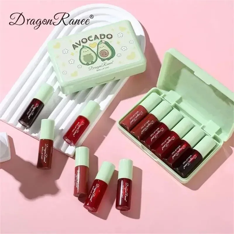 6pcs Avocado Mini Mirror Water Lip Gloss Waterproof & Long Lasting Lip Tint