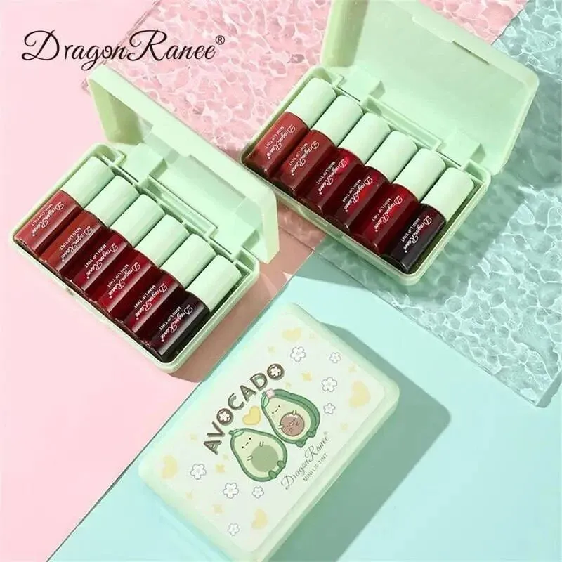 6pcs Avocado Mini Mirror Water Lip Gloss Waterproof & Long Lasting Lip Tint
