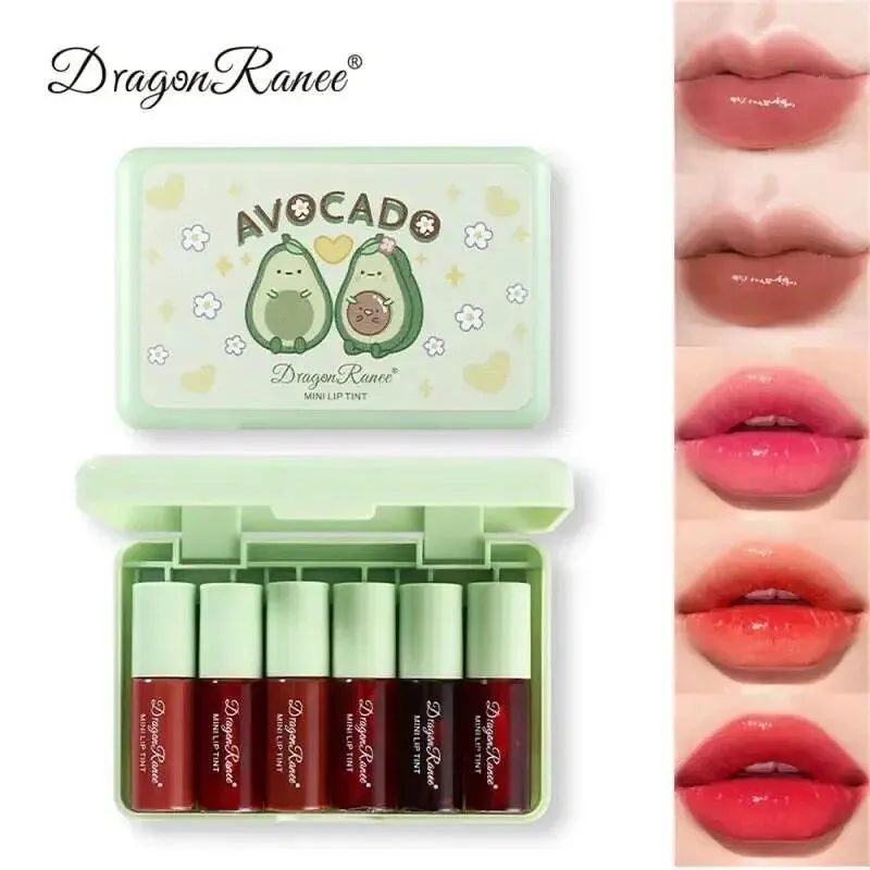 6pcs Avocado Mini Mirror Water Lip Gloss Waterproof & Long Lasting Lip Tint