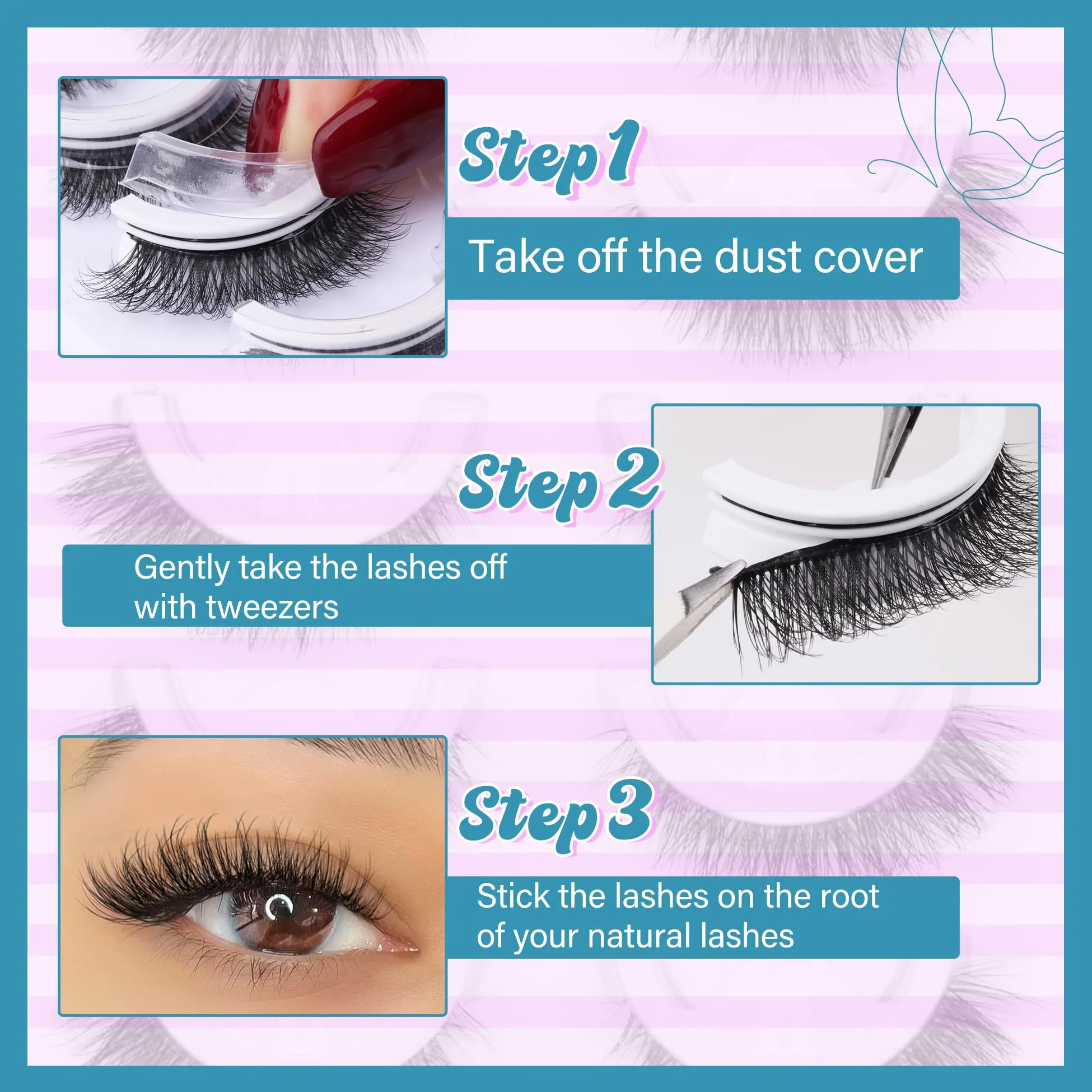 7 Pairs Self Adhesive Eyelashes Reusable Self Adhesive Lashes Natural Look Cat Eye Lashes For Beginners Wispy No Glue Eye Lashes Pack by Mavphnee