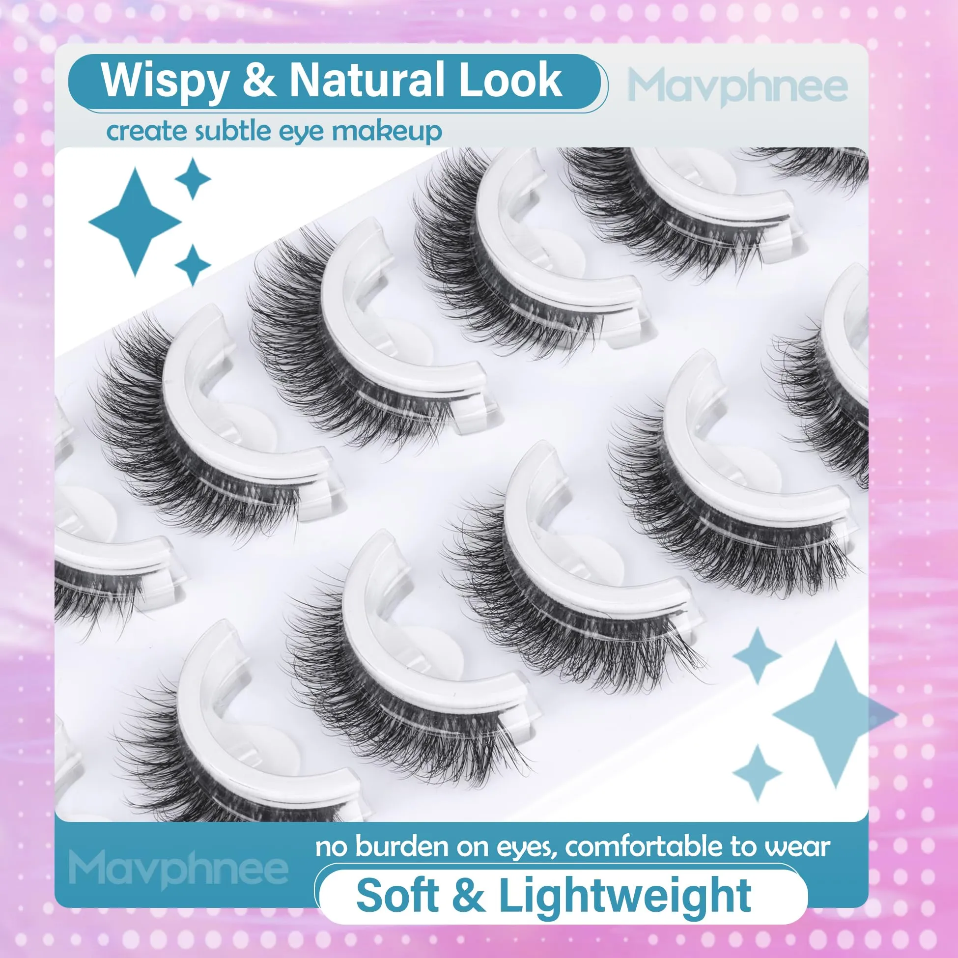 7 Pairs Self Adhesive Eyelashes Reusable Self Adhesive Lashes Natural Look Cat Eye Lashes For Beginners Wispy No Glue Eye Lashes Pack by Mavphnee