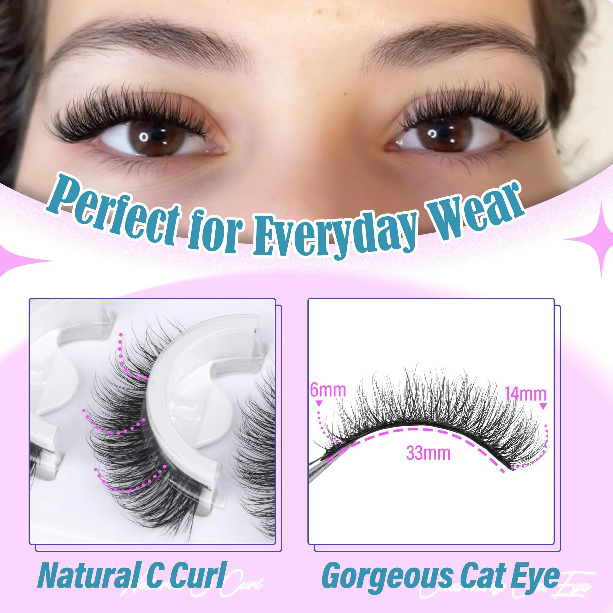 7 Pairs Self Adhesive Eyelashes Reusable Self Adhesive Lashes Natural Look Cat Eye Lashes For Beginners Wispy No Glue Eye Lashes Pack by Mavphnee