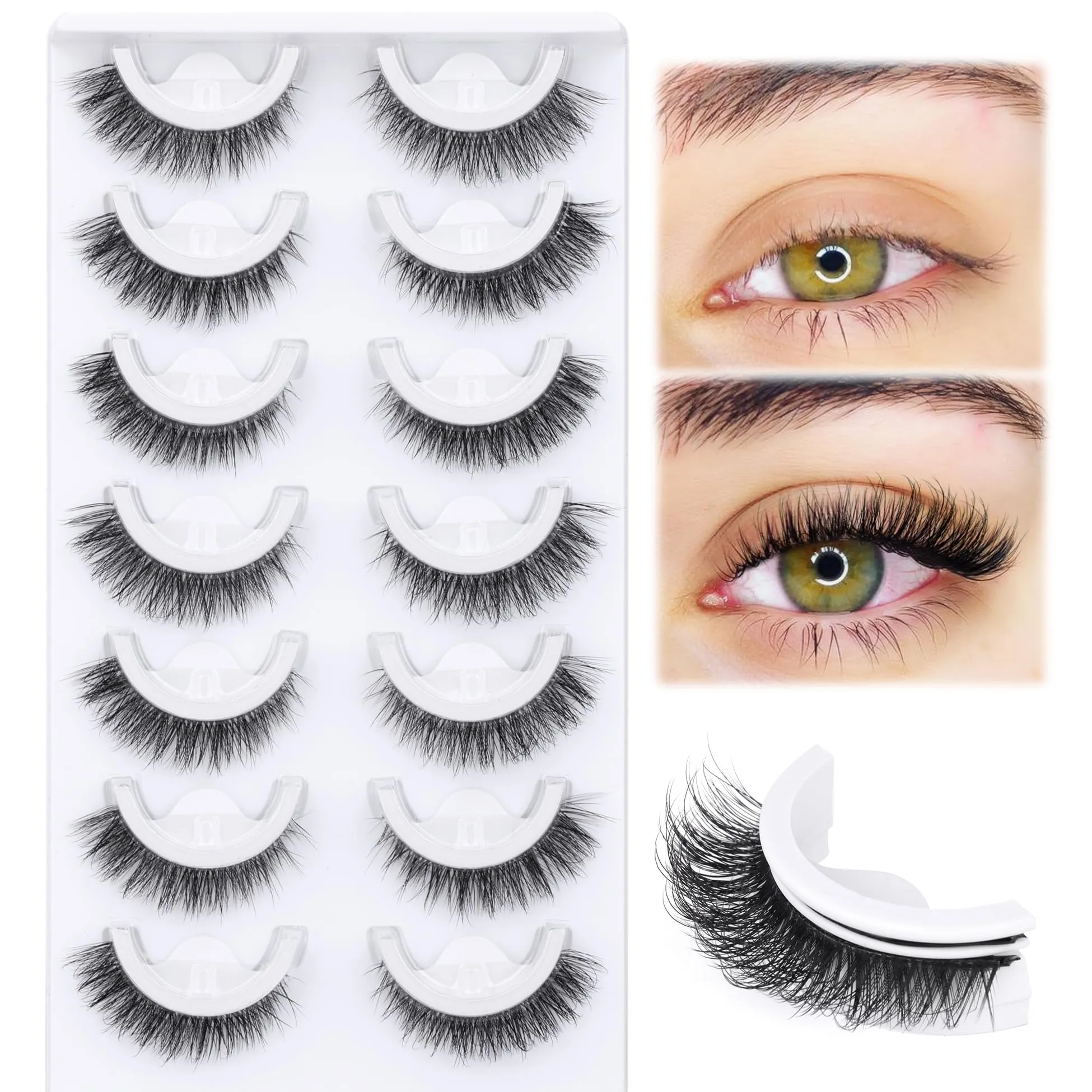 7 Pairs Self Adhesive Eyelashes Reusable Self Adhesive Lashes Natural Look Cat Eye Lashes For Beginners Wispy No Glue Eye Lashes Pack by Mavphnee