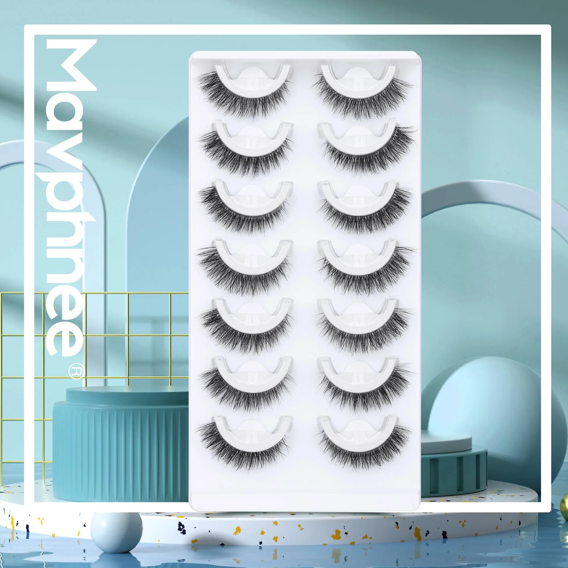 7 Pairs Self Adhesive Eyelashes Reusable Self Adhesive Lashes Natural Look Cat Eye Lashes For Beginners Wispy No Glue Eye Lashes Pack by Mavphnee