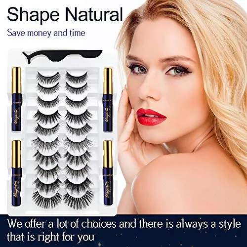 Alcastar Magnetic Eyelashes,Magnetic Eyelashes Natural Look,Magnetic Eyeliner Eyelash Kit,Magnetic Lashes Mink,Waterproof, Long Lasting, Magnetic,Easy to Apply, (Kit-A4: 10 paris 4 tubes)