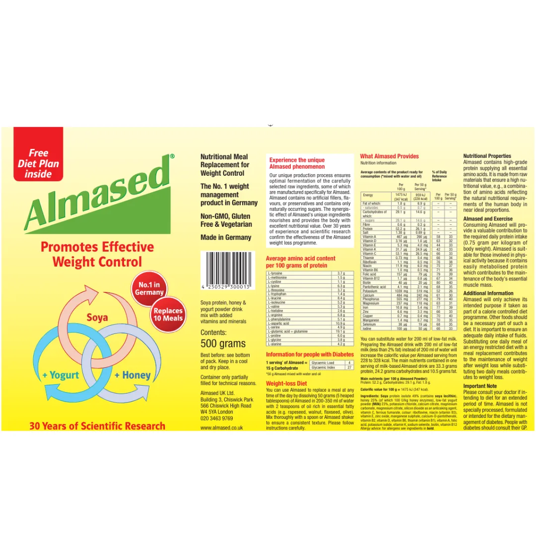 Almased - Soya, Yogurt and Honey Meal Replacement for Weight Control Powder 500 g (T)