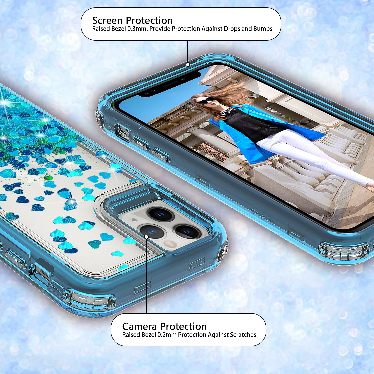Apple iPhone 11 Case,Hard Clear Glitter Sparkle Flowing Liquid Heavy Duty Shockproof Three Layer Protective Bling Girls Women Cases for Apple iPhone 11 - Teal