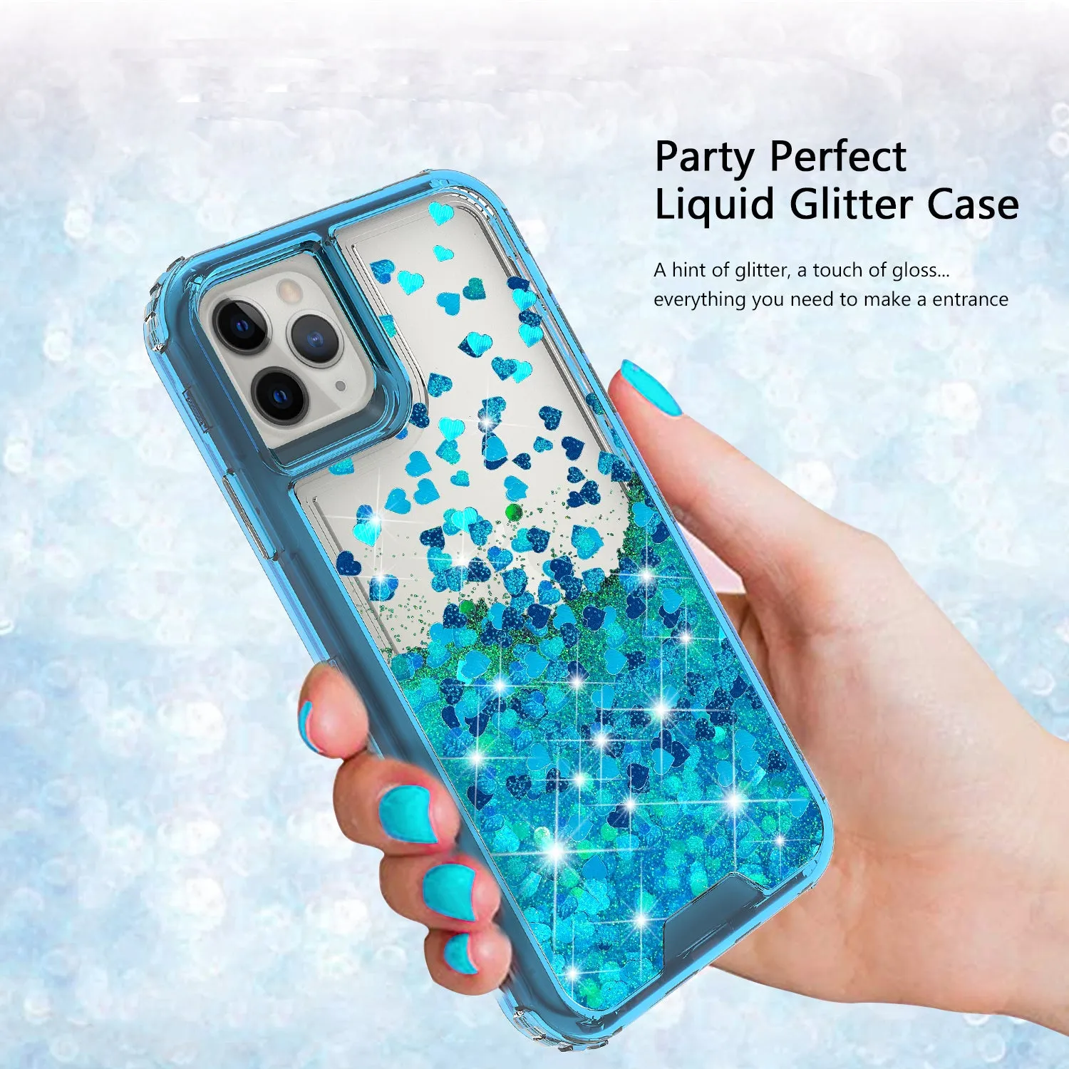 Apple iPhone 11 Case,Hard Clear Glitter Sparkle Flowing Liquid Heavy Duty Shockproof Three Layer Protective Bling Girls Women Cases for Apple iPhone 11 - Teal