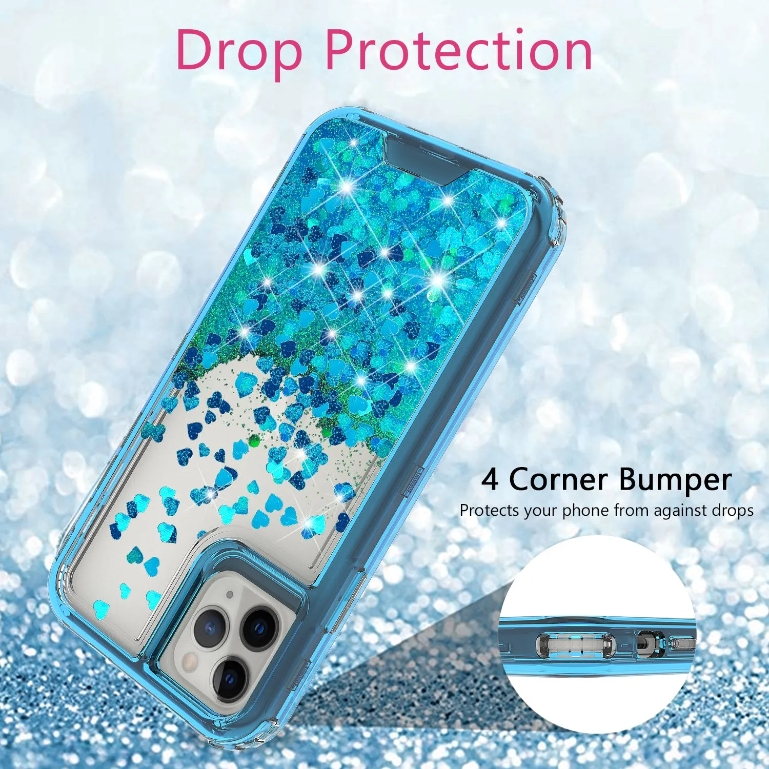 Apple iPhone 11 Case,Hard Clear Glitter Sparkle Flowing Liquid Heavy Duty Shockproof Three Layer Protective Bling Girls Women Cases for Apple iPhone 11 - Teal