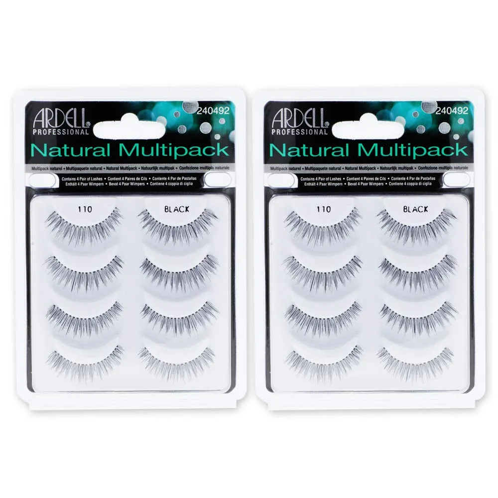 Ardell Natural Multipack False Eyelashes 110 - Black, Lightweight Lashes for Everyday Wear, Comfortable Invisiband Strip Lashes, 2 Pack