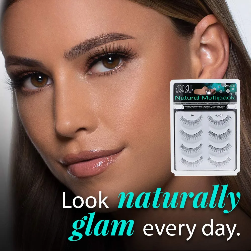 Ardell Natural Multipack False Eyelashes 110 - Black, Lightweight Lashes for Everyday Wear, Comfortable Invisiband Strip Lashes, 2 Pack