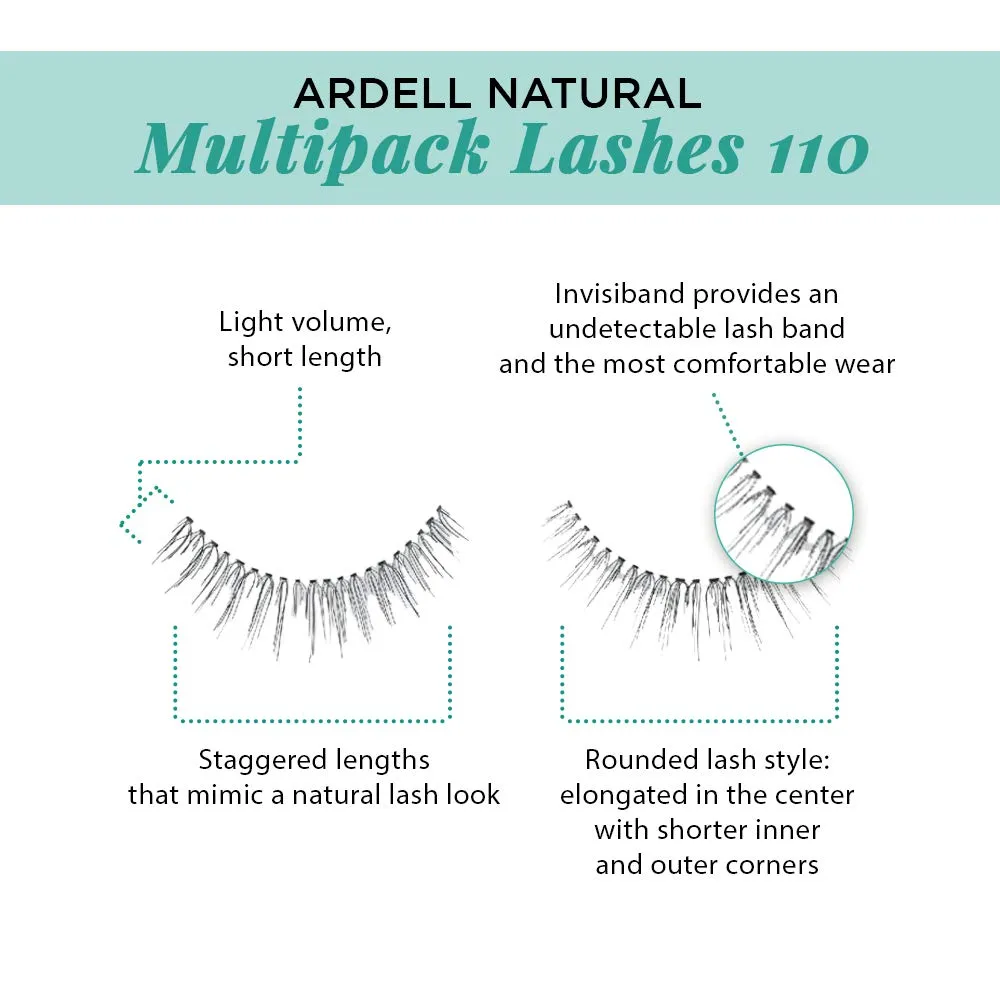 Ardell Natural Multipack False Eyelashes 110 - Black, Lightweight Lashes for Everyday Wear, Comfortable Invisiband Strip Lashes, 2 Pack