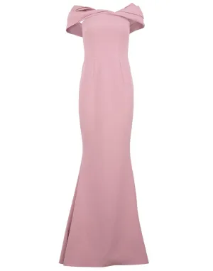 Asymmetrical Shoulder Drape Long Rosa Dress