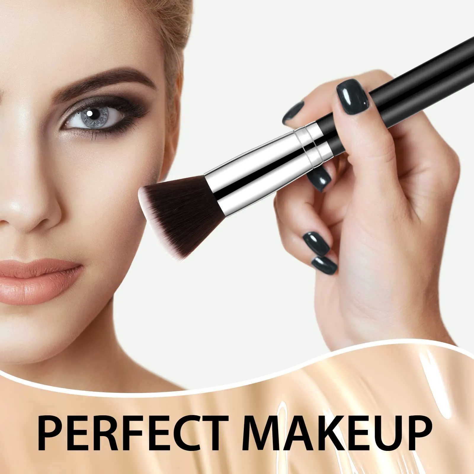 Baderke 20 Pcs Flat Top Foundation Brush Kabuki Cosmetics Synthetic Dense Makeup Brush for Liquid, Cream, Powder Flawless Face Blush Brush for Blending, Buffing, Stippling Face Makeup Tools