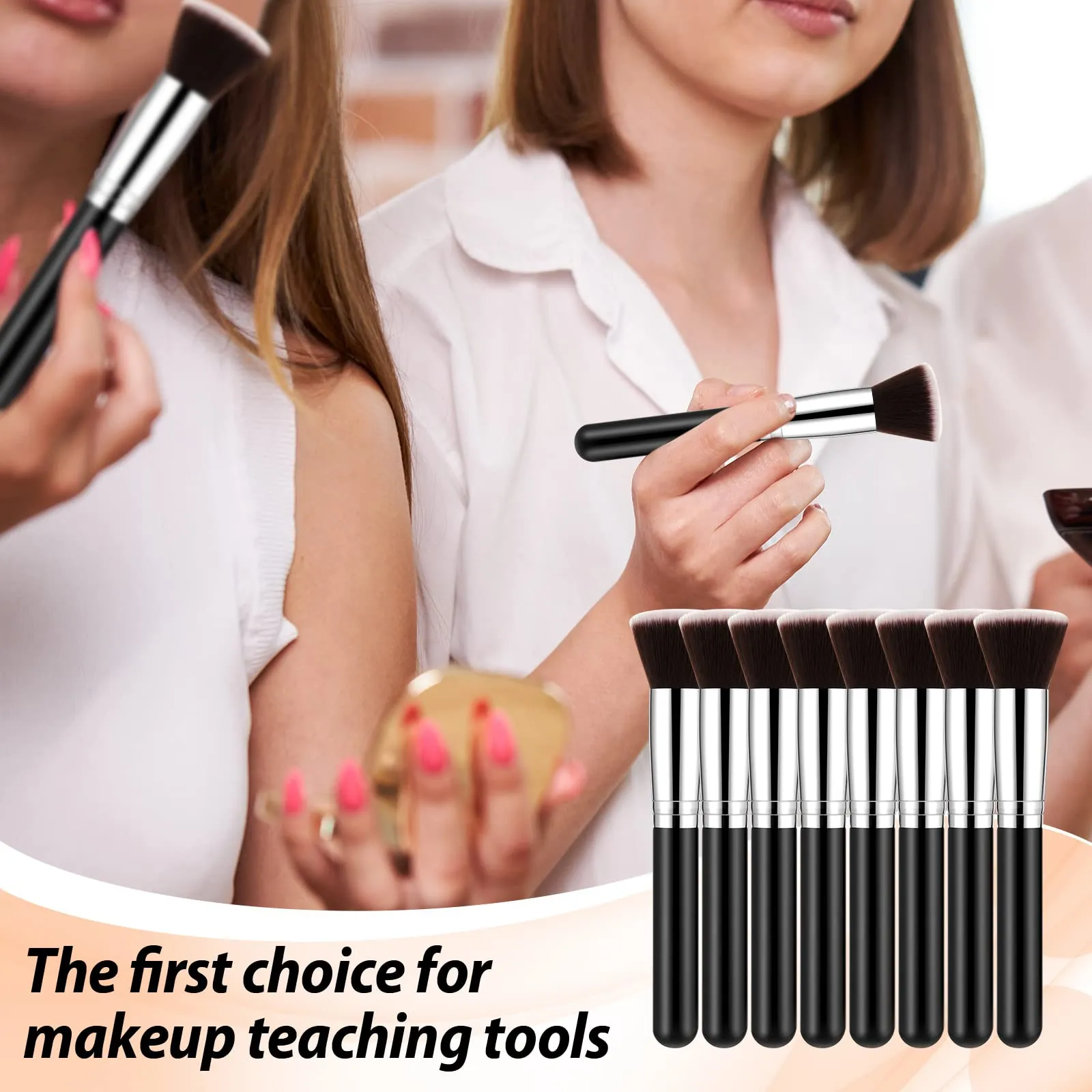 Baderke 20 Pcs Flat Top Foundation Brush Kabuki Cosmetics Synthetic Dense Makeup Brush for Liquid, Cream, Powder Flawless Face Blush Brush for Blending, Buffing, Stippling Face Makeup Tools