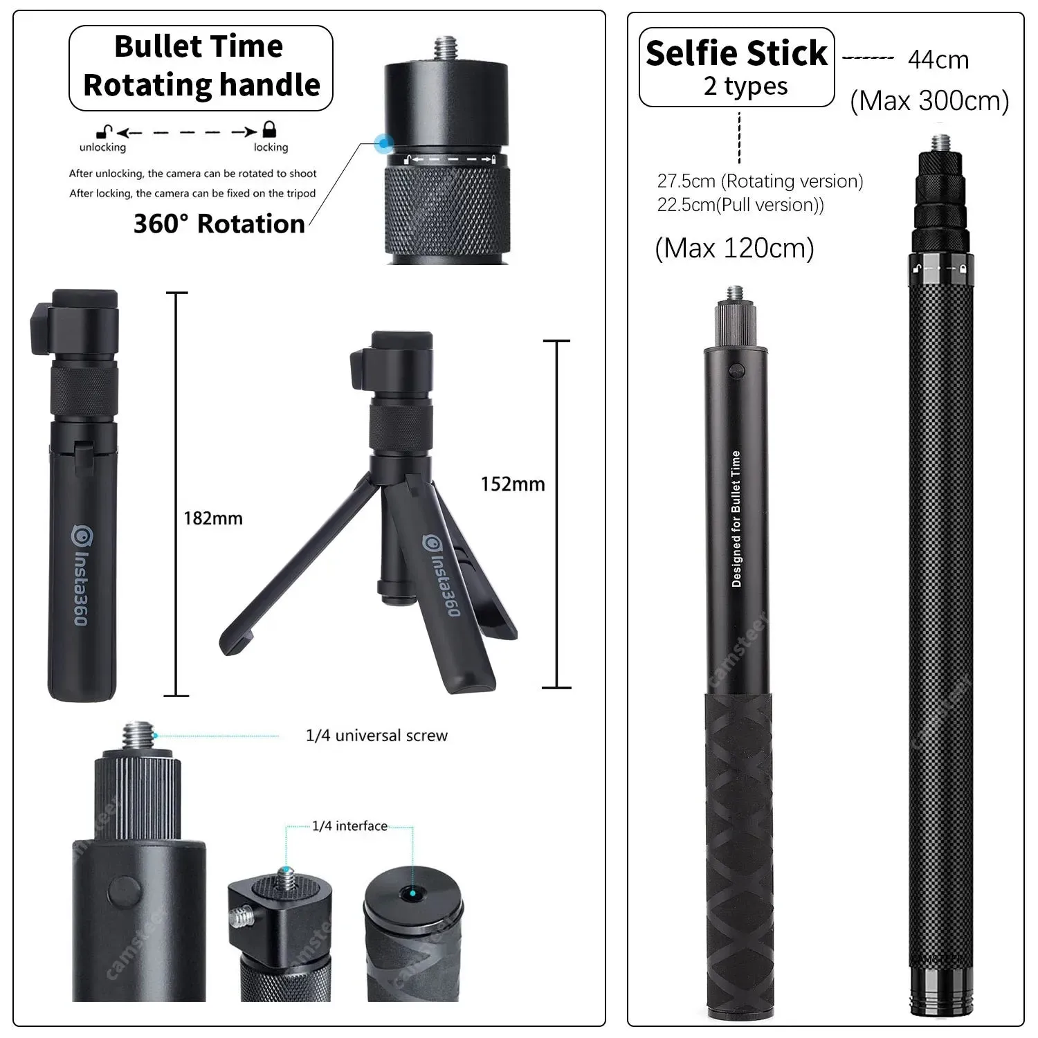 Carbon Fiber Selfie Stick -  Bullet Time Rotating Handle